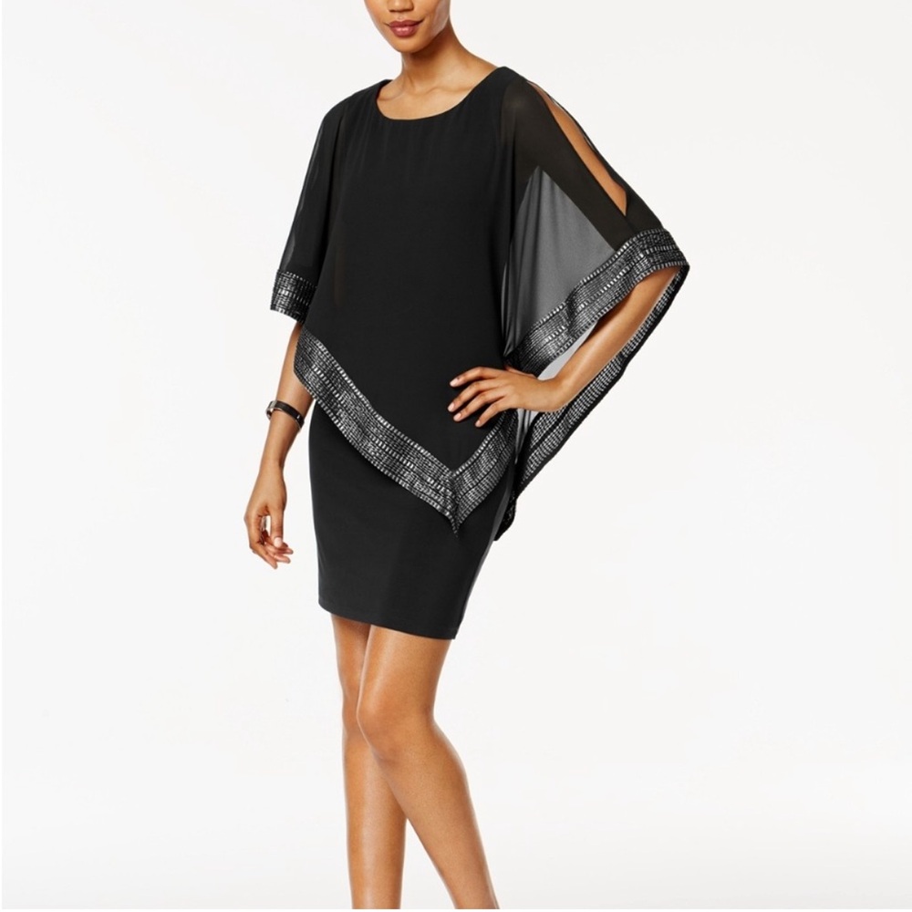 SLNY Black Asymmetrical Dress with Silver Accents